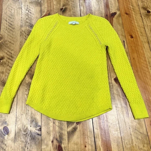 Loft Ann Taylor Spring , yellow, pullover, waffled knit sweater - Picture 1 of 8